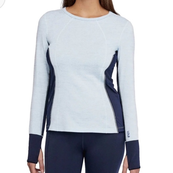 NWOT Lole Blue Merino Wool Blend Top sz L drirelease recycled polyester - Picture 1 of 9